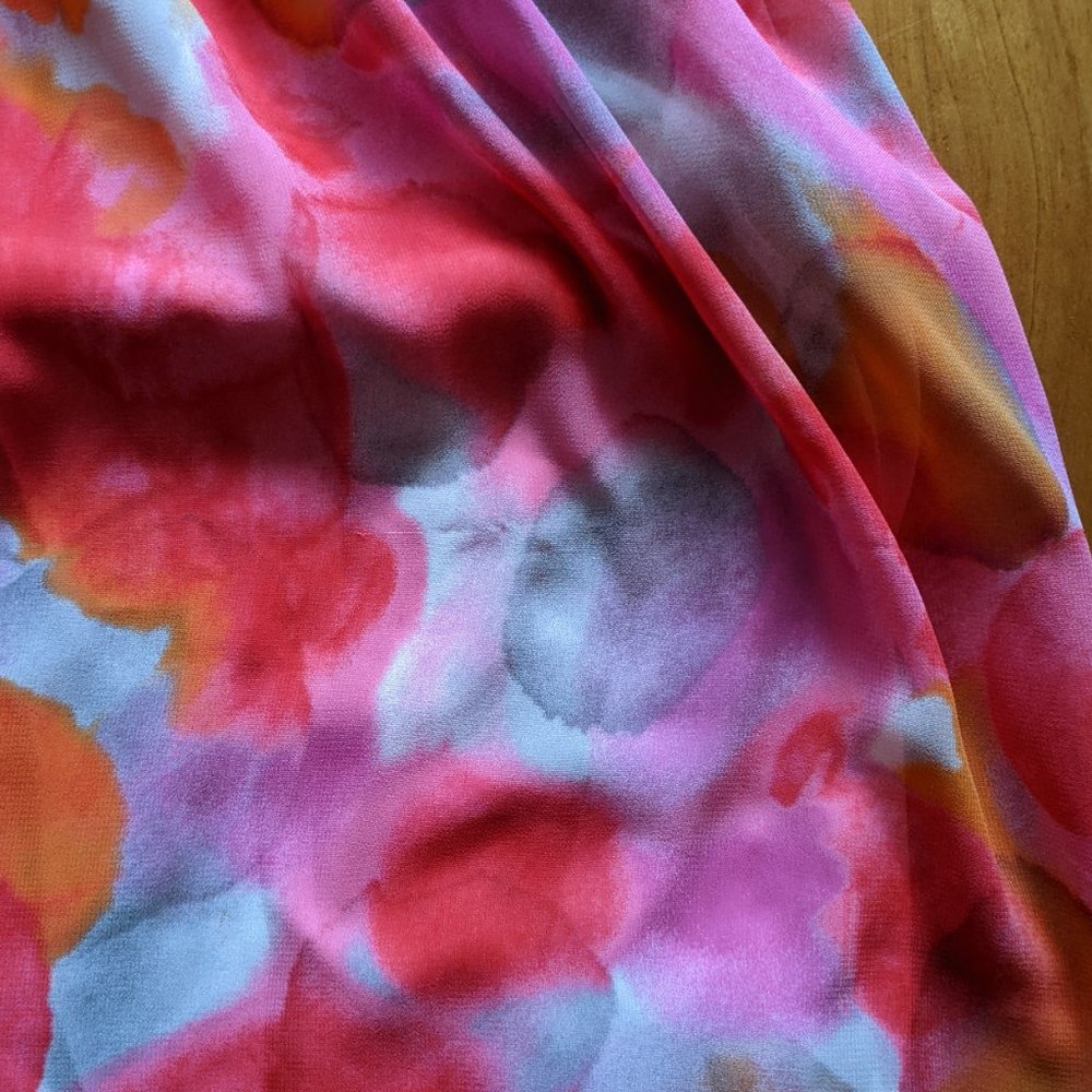 Everly Watercolor Hi Low Dress, Sheer with Lining, Pink & Multi print, size S - Picture 8 of 9